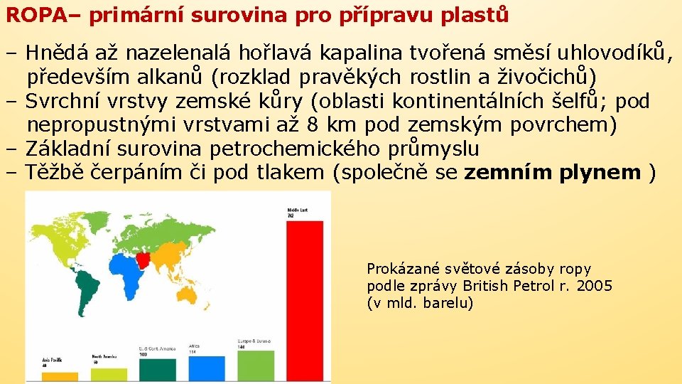 ROPA– primární surovina pro přípravu plastů – Hnědá až nazelenalá hořlavá kapalina tvořená směsí