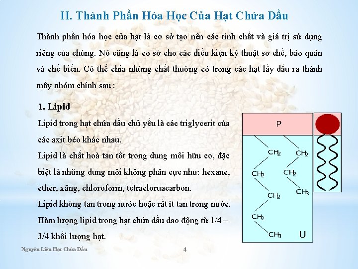 II. Thành Phần Hóa Học Của Hạt Chứa Dầu Thành phần hóa học của