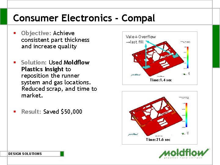 Consumer Electronics - Compal § Objective: Achieve consistent part thickness and increase quality § Consumer Electronics - Compal § Objective: Achieve consistent part thickness and increase quality §