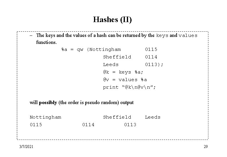 Hashes (II) – The keys and the values of a hash can be returned