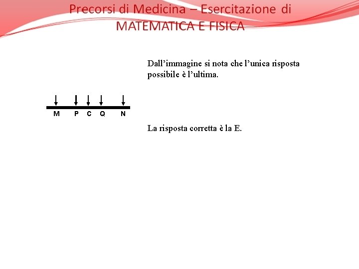 Dall’immagine si nota che l’unica risposta possibile è l’ultima. M P C Q N