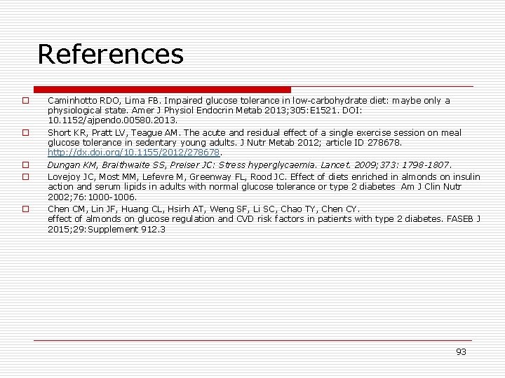 References o o o Caminhotto RDO, Lima FB. Impaired glucose tolerance in low-carbohydrate diet: