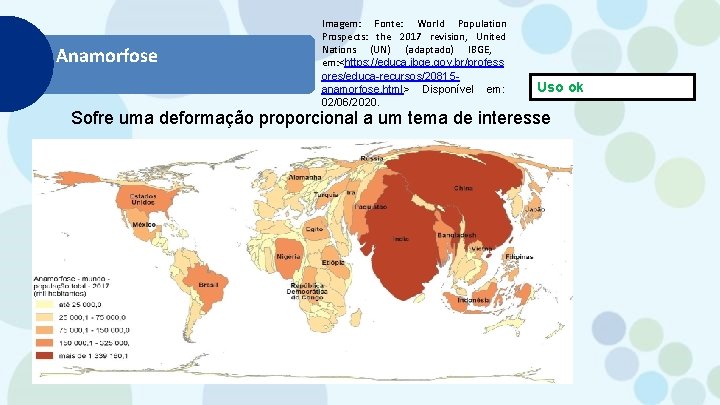 Anamorfose Imagem: Fonte: World Population Prospects: the 2017 revision, United Nations (UN) (adaptado) IBGE,