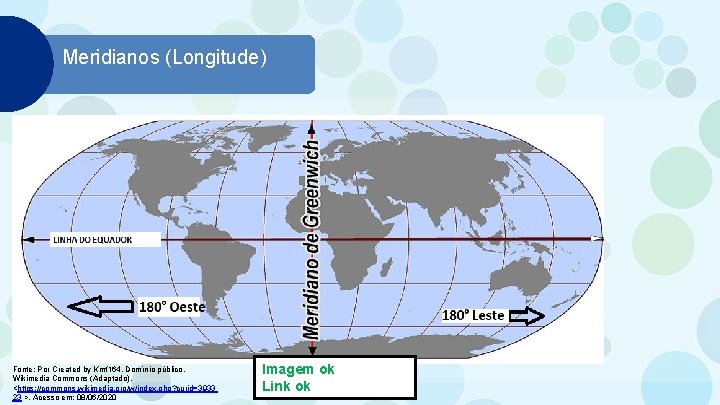 Meridianos (Longitude) Fonte: Por Created by Kmf 164, Domínio público, Wikimedia Commons (Adaptado), <https: