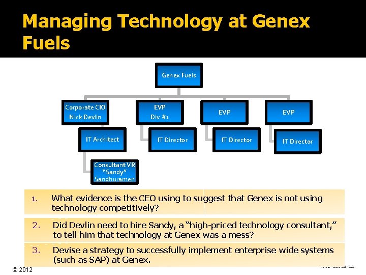 Managing Technology at Genex Fuels Corporate CIO Nick Devlin IT Architect EVP Div #1