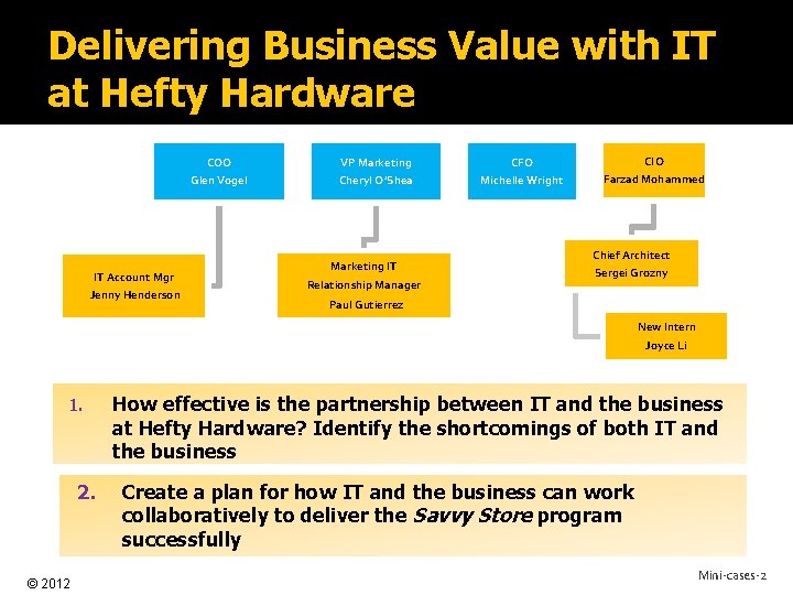 Delivering Business Value with IT at Hefty Hardware COO Glen Vogel IT Account Mgr