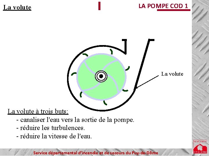 LA POMPE COD 1 La volute à trois buts: - canaliser l'eau vers la