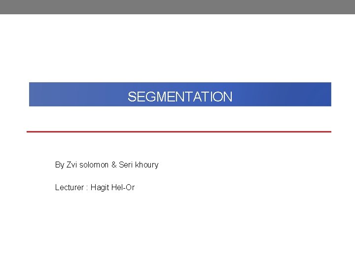 SEGMENTATION By Zvi solomon & Seri khoury Lecturer : Hagit Hel-Or 