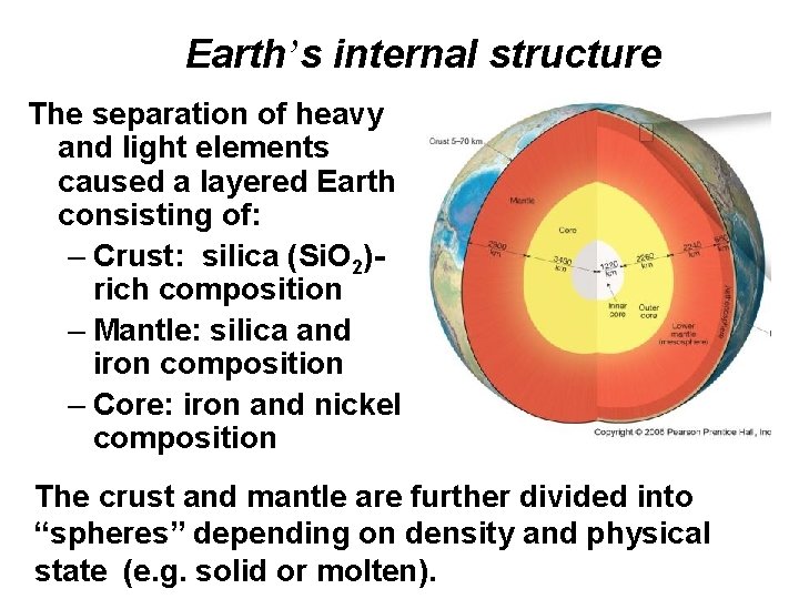 Earth’s internal structure The separation of heavy and light elements caused a layered Earth
