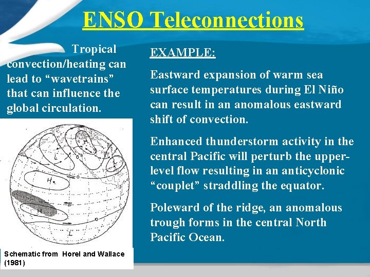 ENSO Teleconnections Tropical convection/heating can lead to “wavetrains” that can influence the global circulation.
