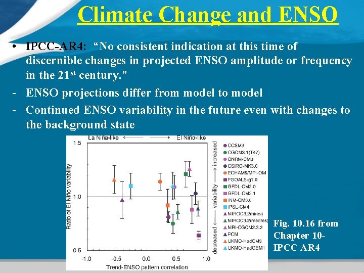 Climate Change and ENSO • IPCC-AR 4: “No consistent indication at this time of