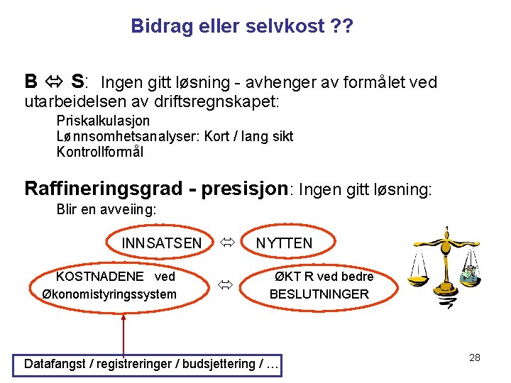 Bidrag eller selvkost ? ? B S: Ingen gitt løsning - avhenger av formålet