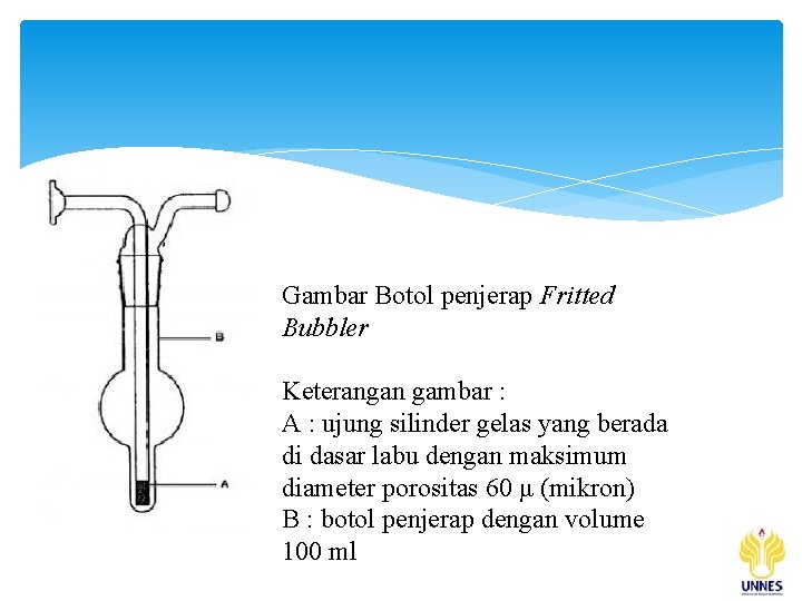 Gambar Botol penjerap Fritted Bubbler Keterangan gambar : A : ujung silinder gelas yang