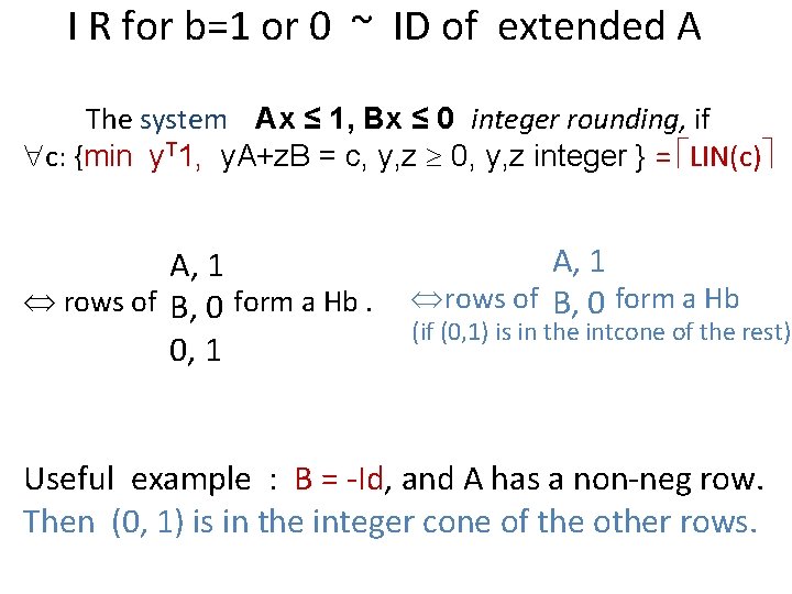 I R for b=1 or 0 ~ ID of extended A The system Ax