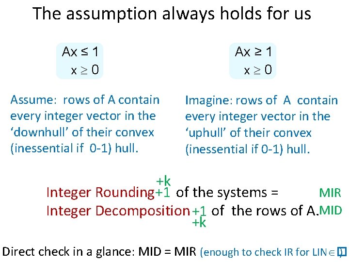The assumption always holds for us Ax ≤ 1 x 0 Assume: rows of