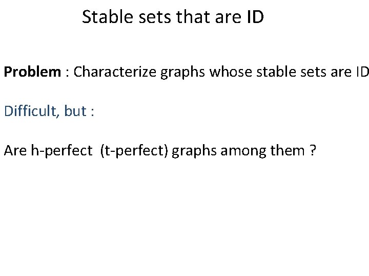Stable sets that are ID Problem : Characterize graphs whose stable sets are ID
