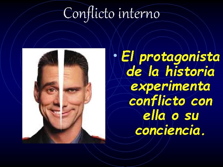 Conflicto interno • El protagonista de la historia experimenta conflicto con ella o su Conflicto interno • El protagonista de la historia experimenta conflicto con ella o su