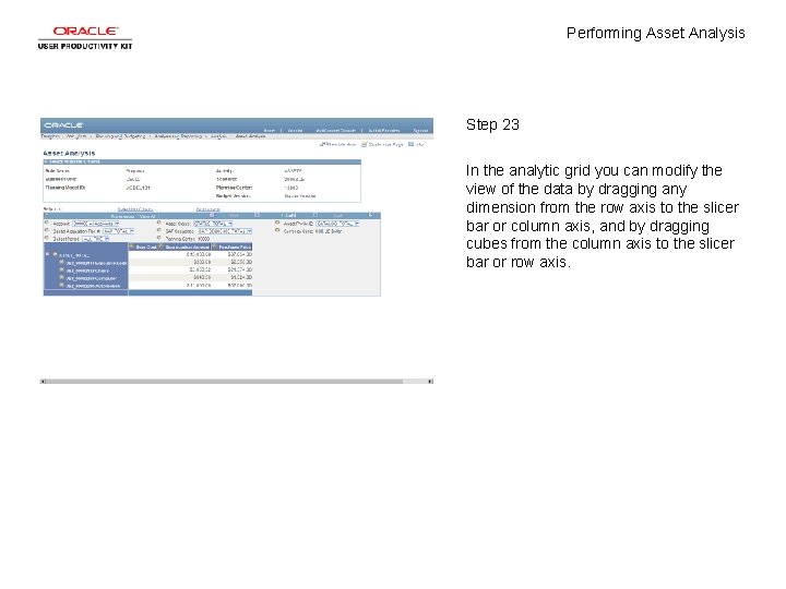 Performing Asset Analysis Step 23 In the analytic grid you can modify the view