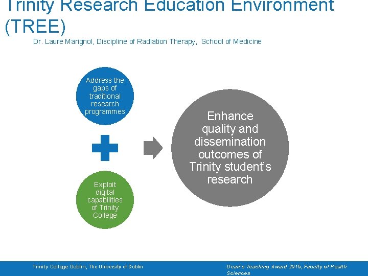 Trinity Research Education Environment (TREE) Dr. Laure Marignol, Discipline of Radiation Therapy, School of Trinity Research Education Environment (TREE) Dr. Laure Marignol, Discipline of Radiation Therapy, School of