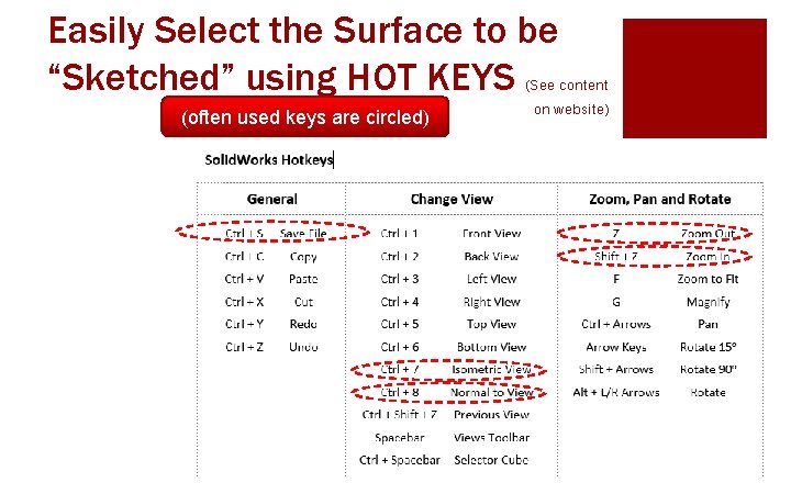 Easily Select the Surface to be “Sketched” using HOT KEYS (See content (often used