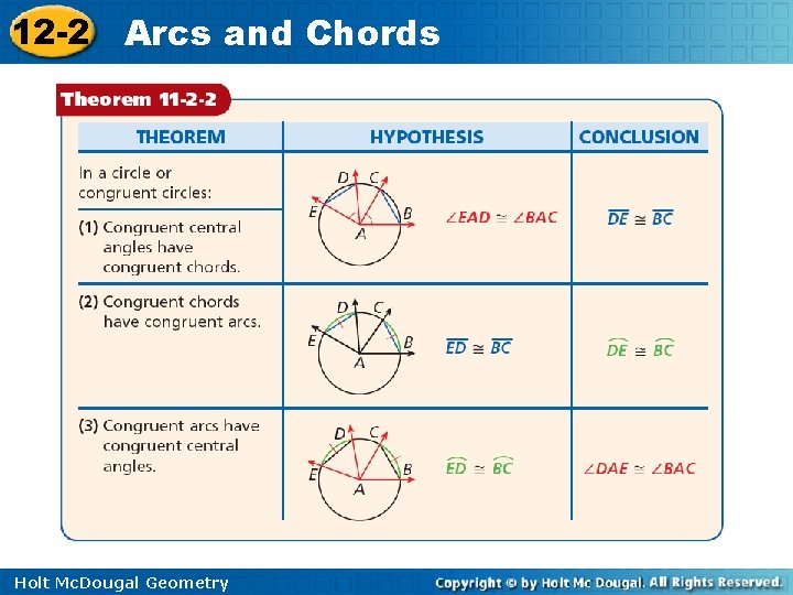 12 -2 Arcs and Chords Holt Mc. Dougal Geometry 