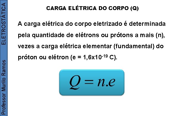 ELETROSTÁTICA Professor Murilo Ramos CARGA ELÉTRICA DO CORPO (Q) A carga elétrica do corpo
