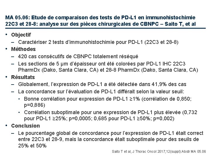 MA 05. 06: Etude de comparaison des tests de PD-L 1 en immunohistochimie 22