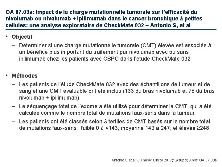 OA 07. 03 a: Impact de la charge mutationnelle tumorale sur l’efficacité du nivolumab