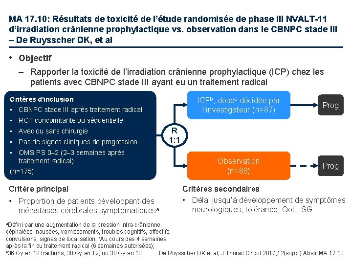 MA 17. 10: Résultats de toxicité de l’étude randomisée de phase III NVALT-11 d’irradiation