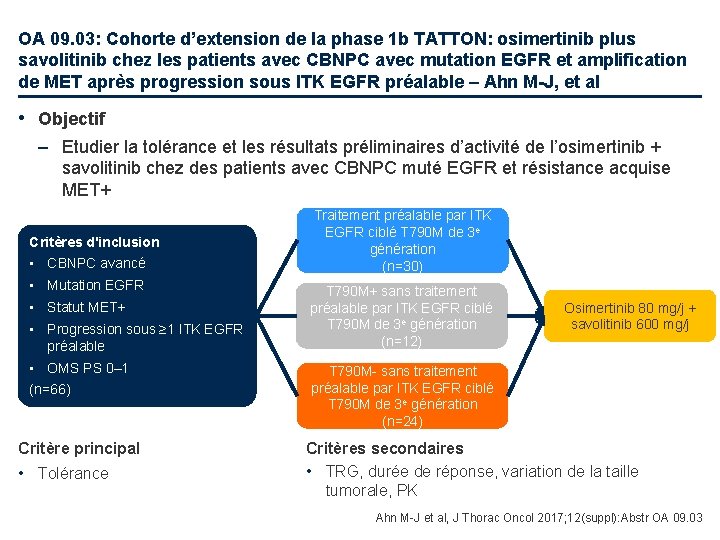 OA 09. 03: Cohorte d’extension de la phase 1 b TATTON: osimertinib plus savolitinib