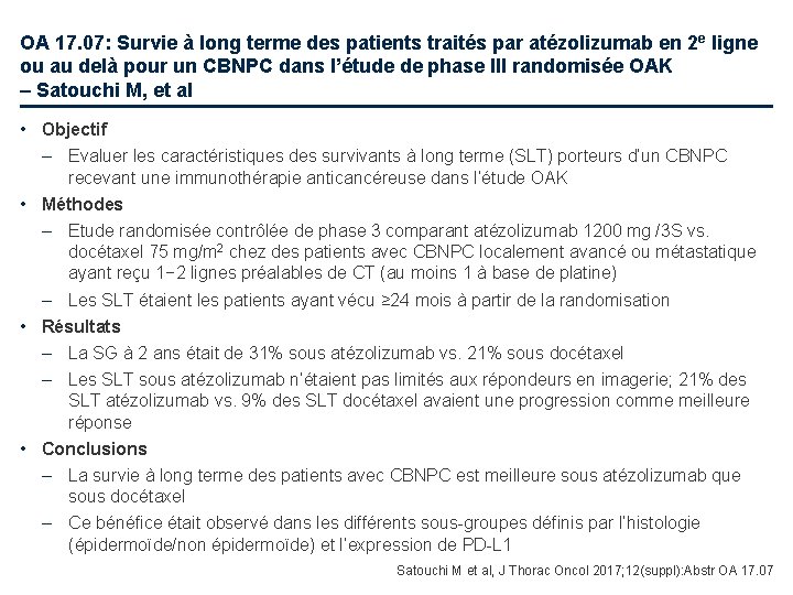 OA 17. 07: Survie à long terme des patients traités par atézolizumab en 2