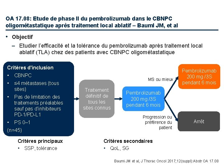 OA 17. 08: Etude de phase II du pembrolizumab dans le CBNPC oligométastatique après