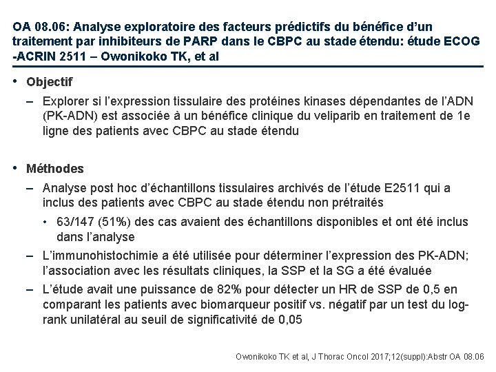 OA 08. 06: Analyse exploratoire des facteurs prédictifs du bénéfice d’un traitement par inhibiteurs