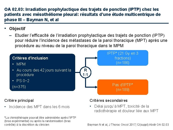 OA 02. 03: Irradiation prophylactique des trajets de ponction (IPTP) chez les patients avec