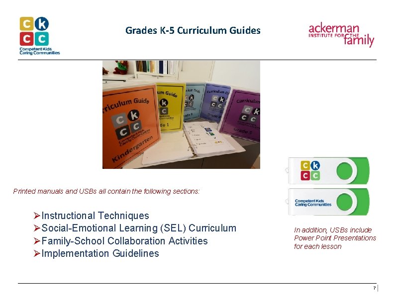 Grades K-5 Curriculum Guides Printed manuals and USBs all contain the following sections: Grades K-5 Curriculum Guides Printed manuals and USBs all contain the following sections: