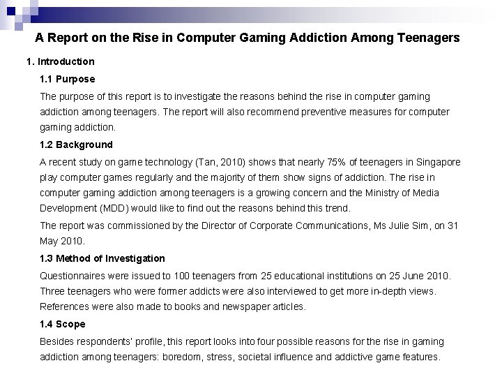 A Report on the Rise in Computer Gaming Addiction Among Teenagers 1. Introduction 1.