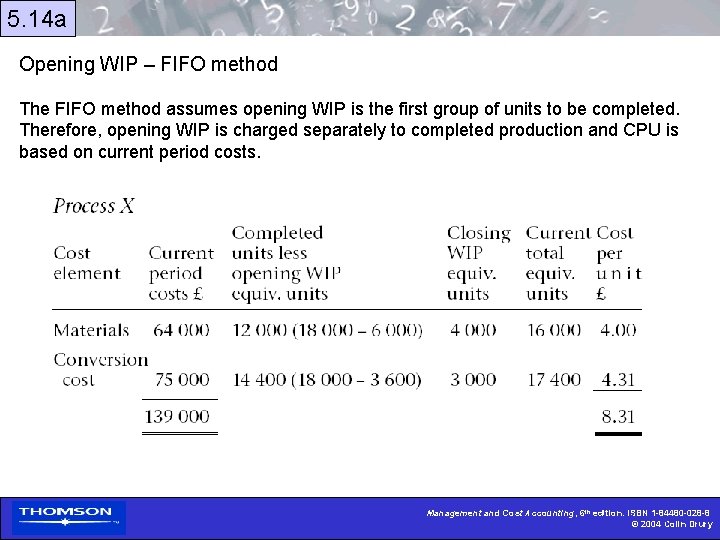 5. 14 a Opening WIP – FIFO method The FIFO method assumes opening WIP