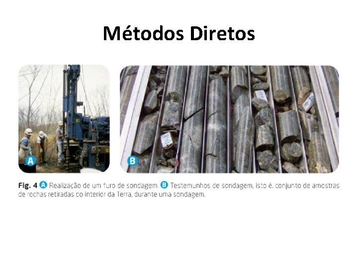 Métodos Diretos As sondagens geológicas são também um exemplo de método direto. Estas, consistem Métodos Diretos As sondagens geológicas são também um exemplo de método direto. Estas, consistem