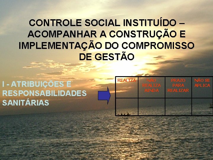 CONTROLE SOCIAL INSTITUÍDO – ACOMPANHAR A CONSTRUÇÃO E IMPLEMENTAÇÃO DO COMPROMISSO DE GESTÃO I