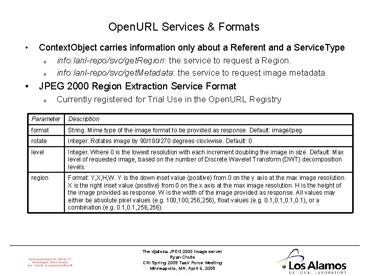 Open. URL Services & Formats • Context. Object carries information only about a Referent