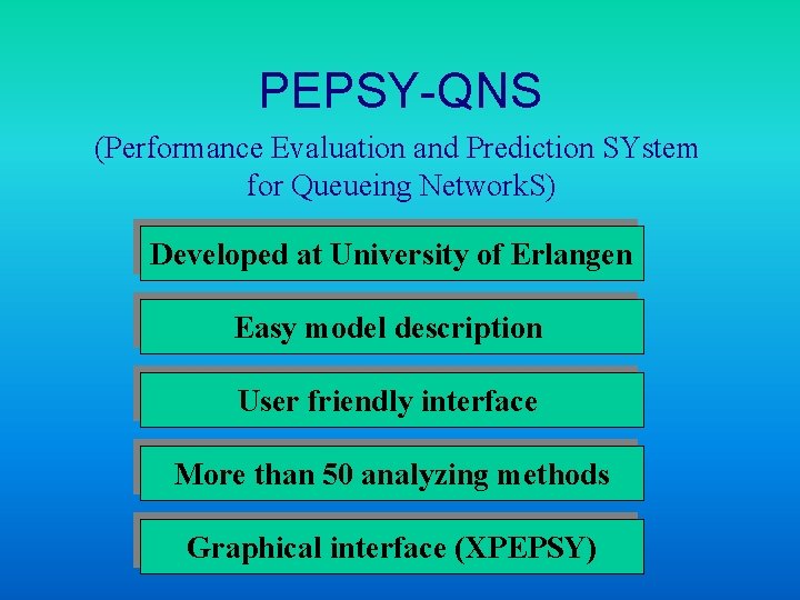 PEPSY-QNS (Performance Evaluation and Prediction SYstem for Queueing Network. S) Developed at University of