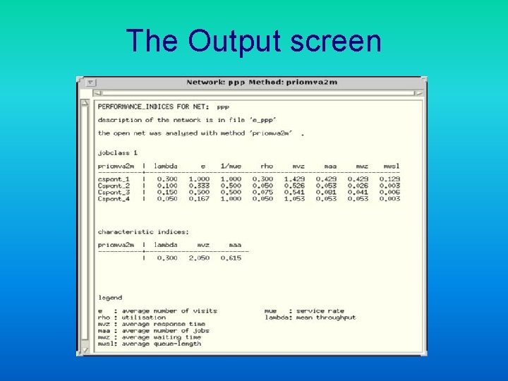 The Output screen 