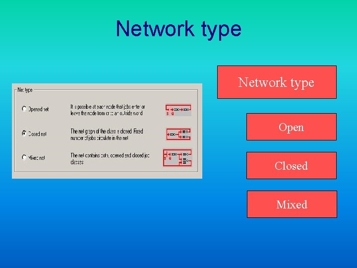 Network type Open Closed Mixed 