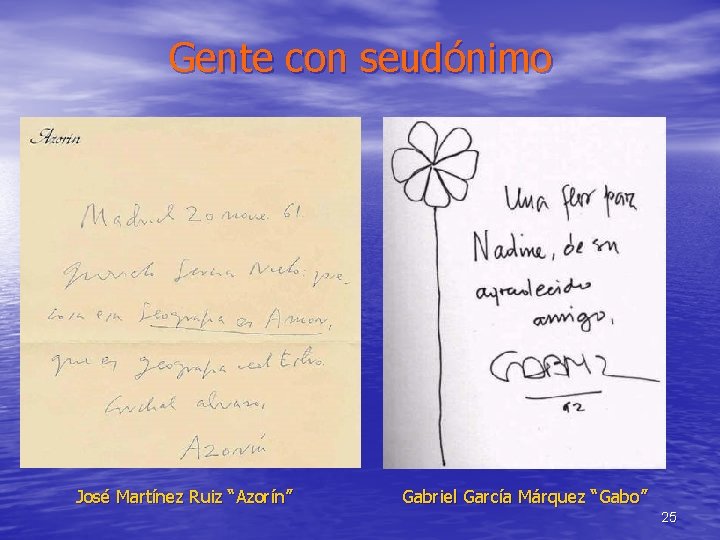 Gente con seudónimo José Martínez Ruiz “Azorín” Gabriel García Márquez “Gabo” 25 