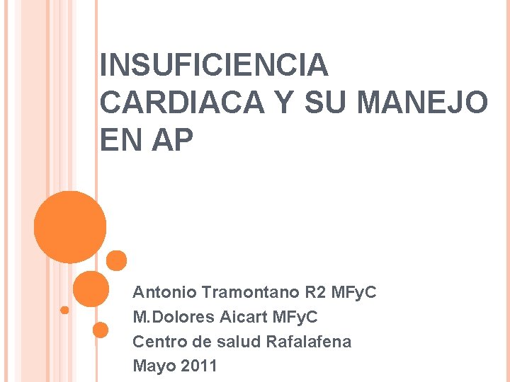 INSUFICIENCIA CARDIACA Y SU MANEJO EN AP Antonio Tramontano R 2 MFy. C M. INSUFICIENCIA CARDIACA Y SU MANEJO EN AP Antonio Tramontano R 2 MFy. C M.