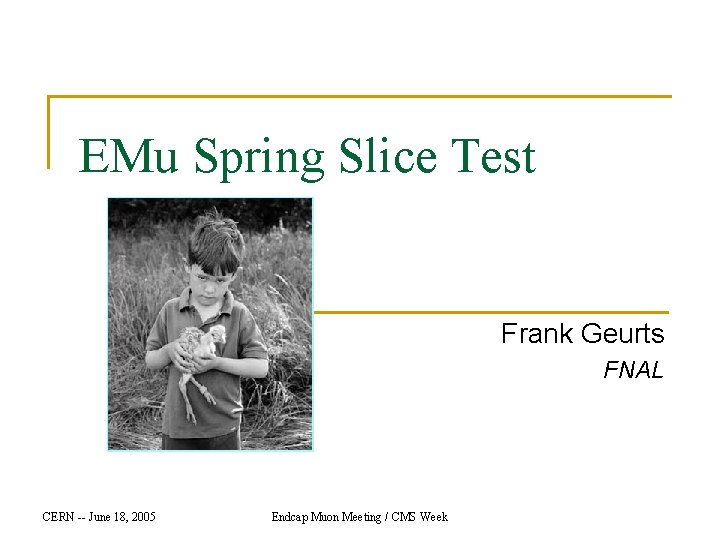 EMu Spring Slice Test Frank Geurts FNAL CERN -- June 18, 2005 Endcap Muon