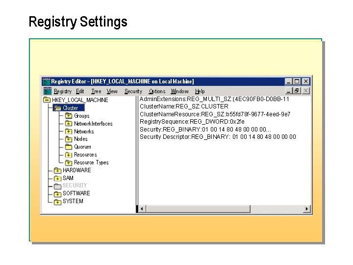 Registry Settings Registry Editor – [HKEY_LOCAL_MACHINE on Local Machine] Registry Edit Tree View HKEY_LOCAL_MACHINE