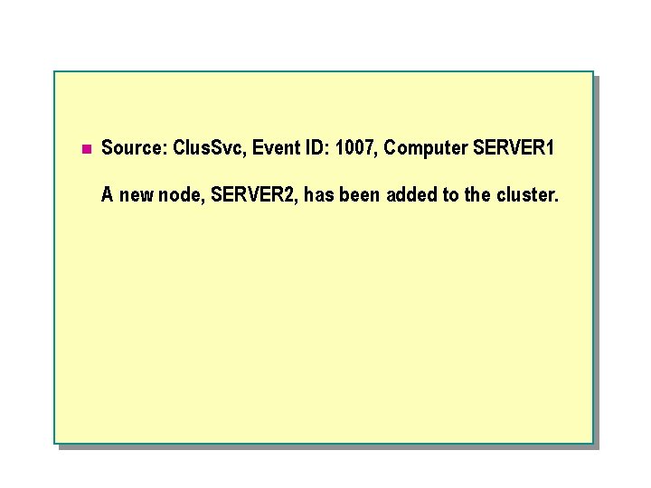 n Source: Clus. Svc, Event ID: 1007, Computer SERVER 1 A new node, SERVER