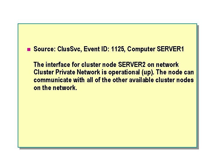 n Source: Clus. Svc, Event ID: 1125, Computer SERVER 1 The interface for cluster