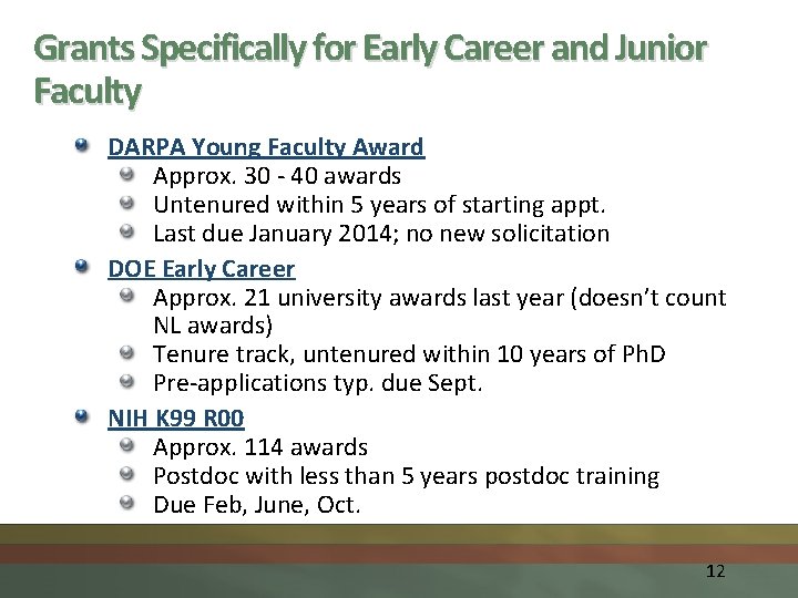 Grants Specifically for Early Career and Junior Faculty DARPA Young Faculty Award Approx. 30